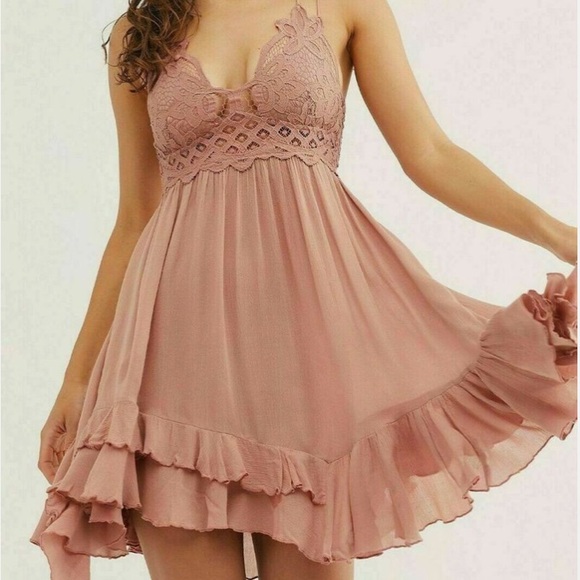 Free People Adella Lace Mini Dress size Large Pink - Picture 3 of 16